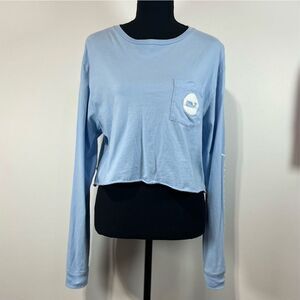 Vineyard Vines Long Sleeve Cropped Top Size Large Women’s Light Blue Logo